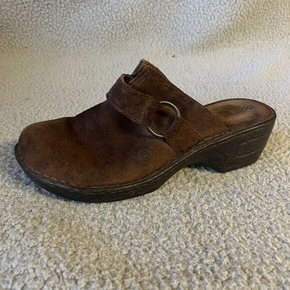 Born Leather Womens Shoes 8  Brown Mules Slip On Casual Wedge Heel - Picture 2 of 10
